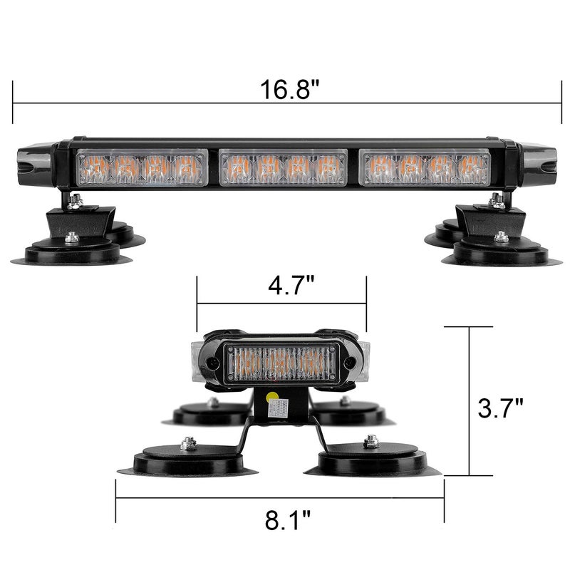 ASPL 16.8 Inch LED Strobe Flashing Light Bar, 26 Flashing Modes High Intensity Emergency Hazard Warning Beacon Lights with Magnetic Base for Car, Trucks, Snow Plow, Construction Vehicles (Amber) - Image 3